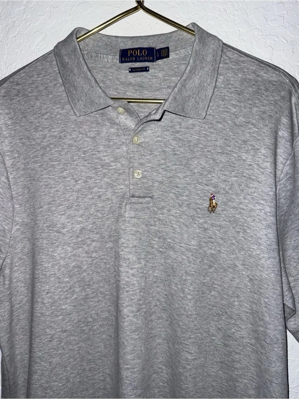 Polo Ralph Lauren Mens Large Gray Golf Polo Pima Soft Touch Custom Fit shirt